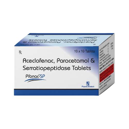 Pibnac-SP – Aceclofenac + Paracetamol + Serratiopeptidase Tablet by Plasma Biotech