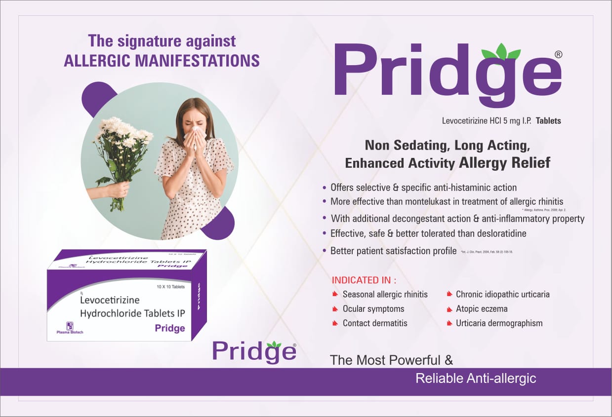 Pridge – Levocetirizine HCl 5mg Tablets by Plasma Biotech